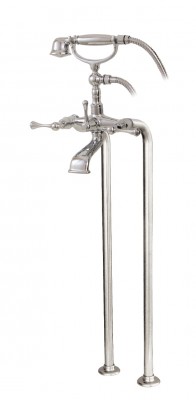 Cradle tub filler with handshower and floor risers